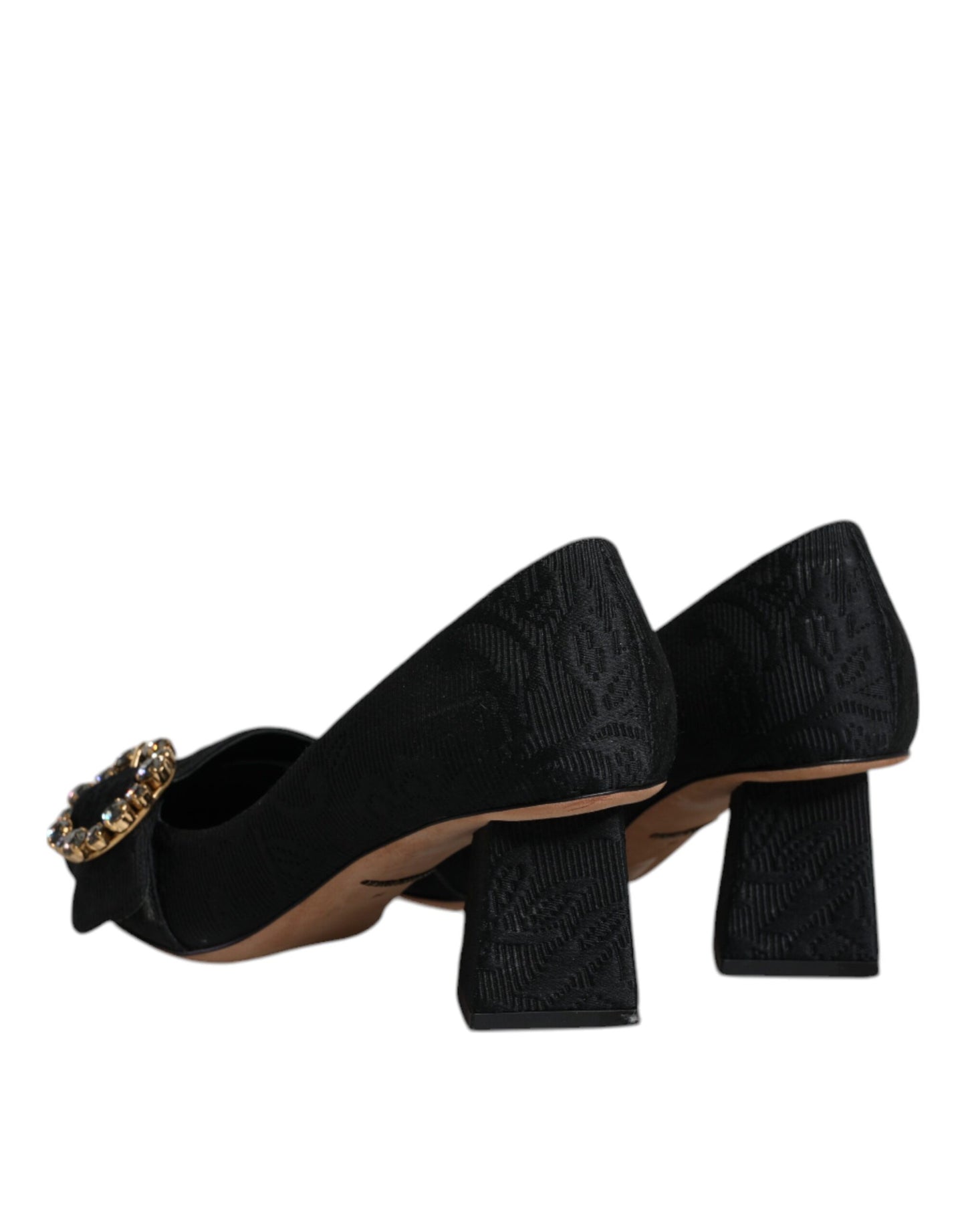 Zapatos de tacón con cristales y brocado negro