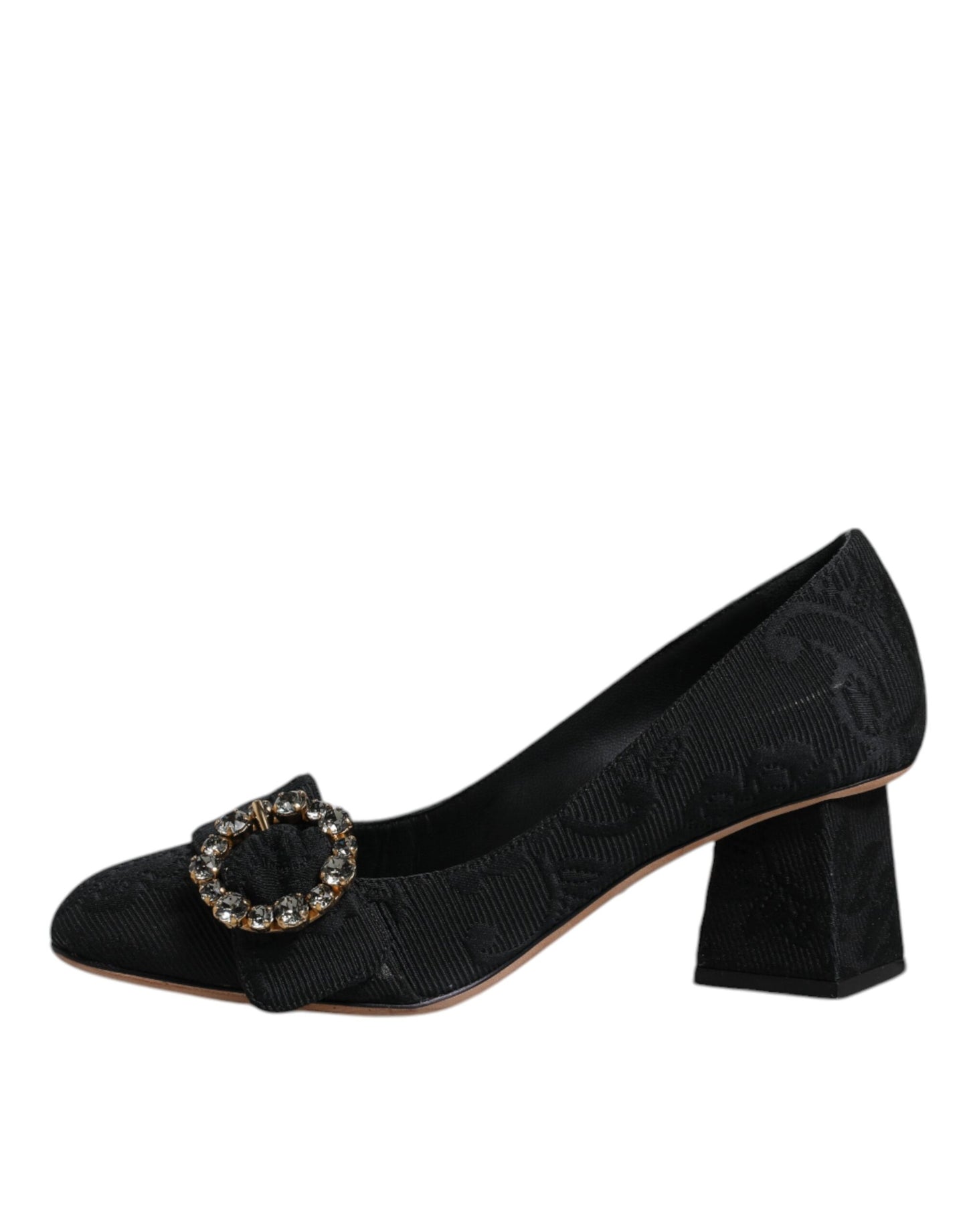 Zapatos de tacón con cristales y brocado negro