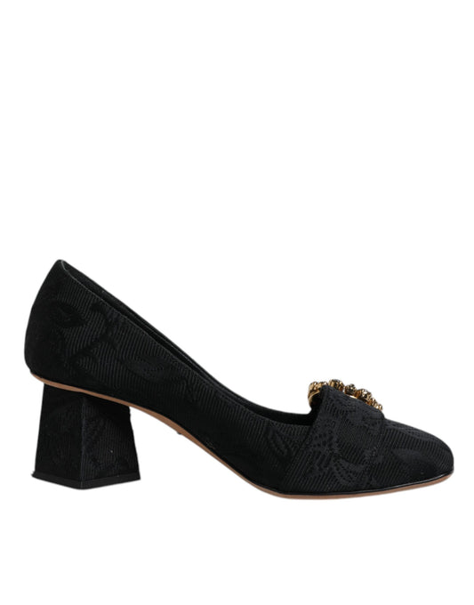 Zapatos de tacón con cristales y brocado negro