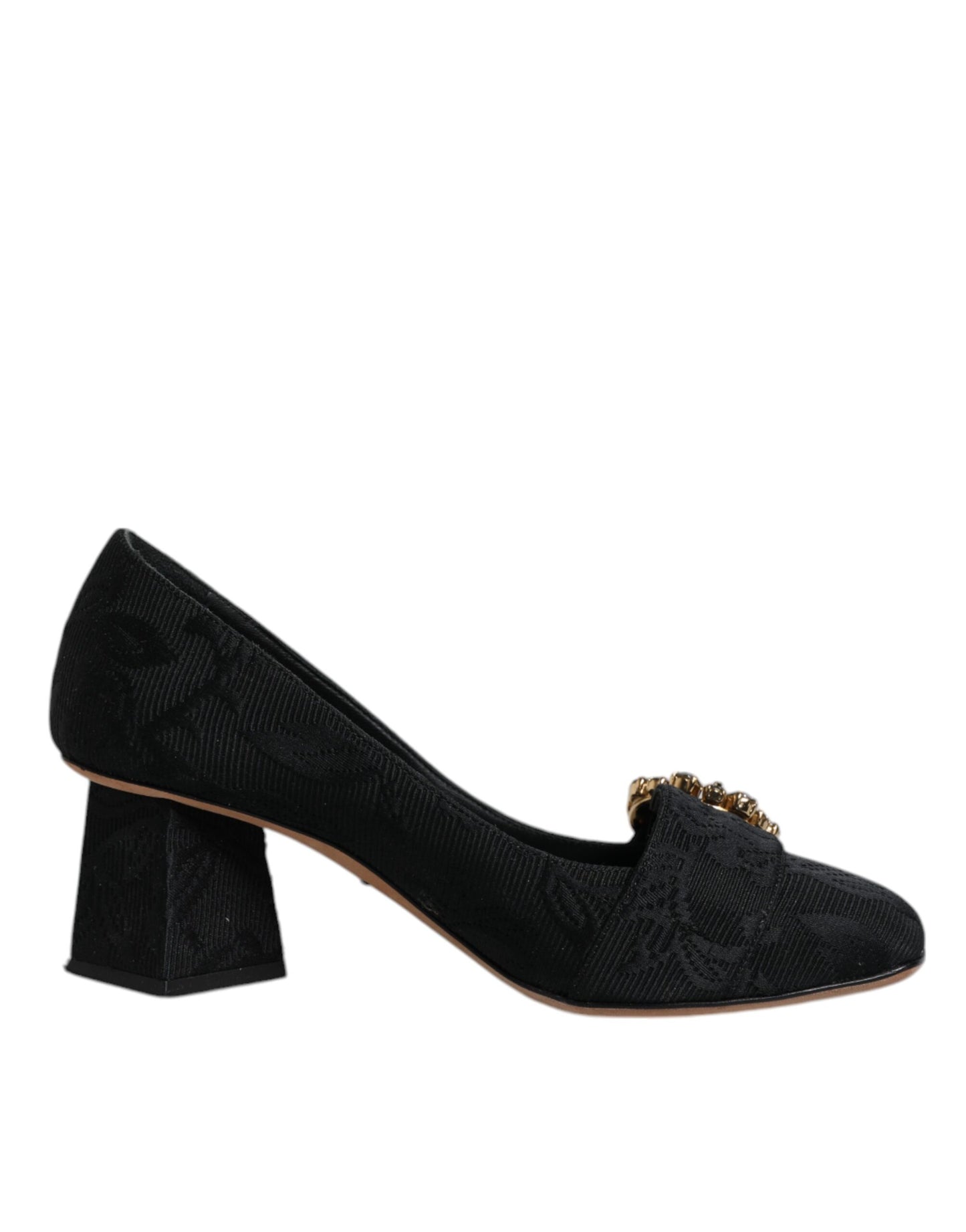 Zapatos de tacón con cristales y brocado negro
