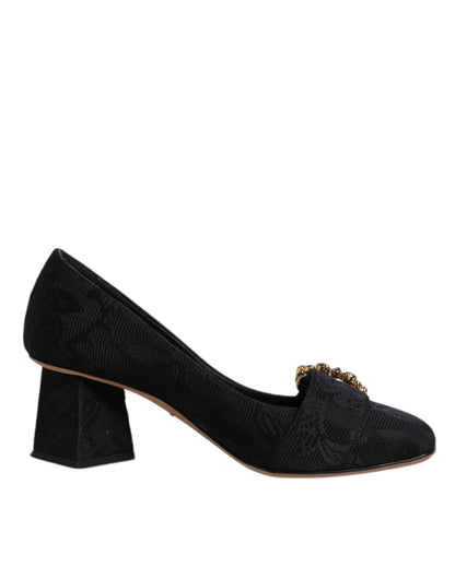 Zapatos de tacón con cristales y brocado negro