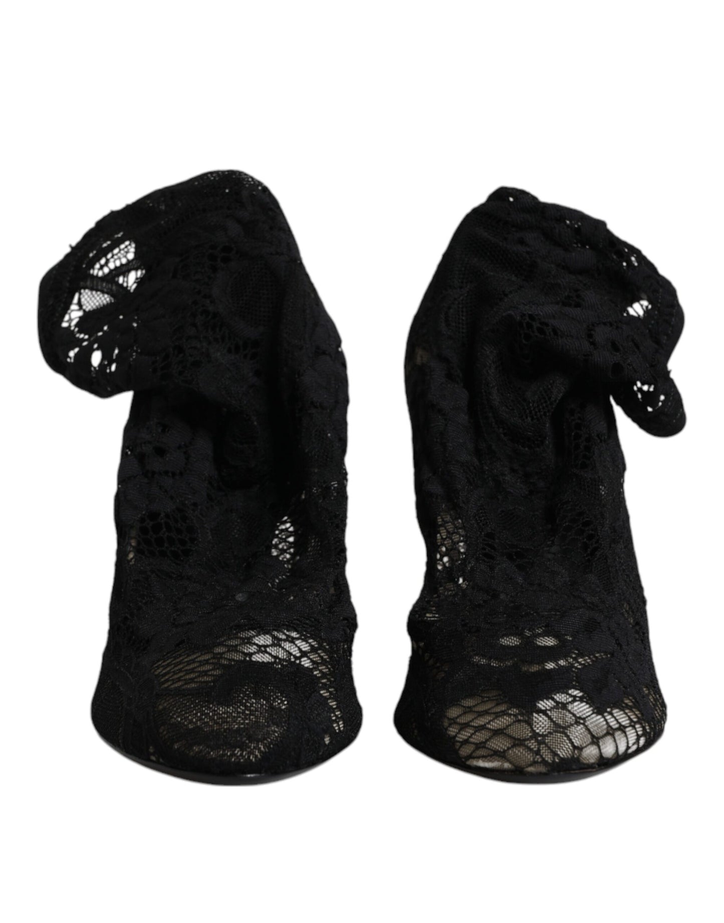Botas de media pantorrilla con tacones elásticos y encaje negro
