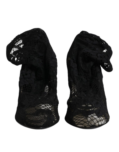 Botas de media pantorrilla con tacones elásticos y encaje negro