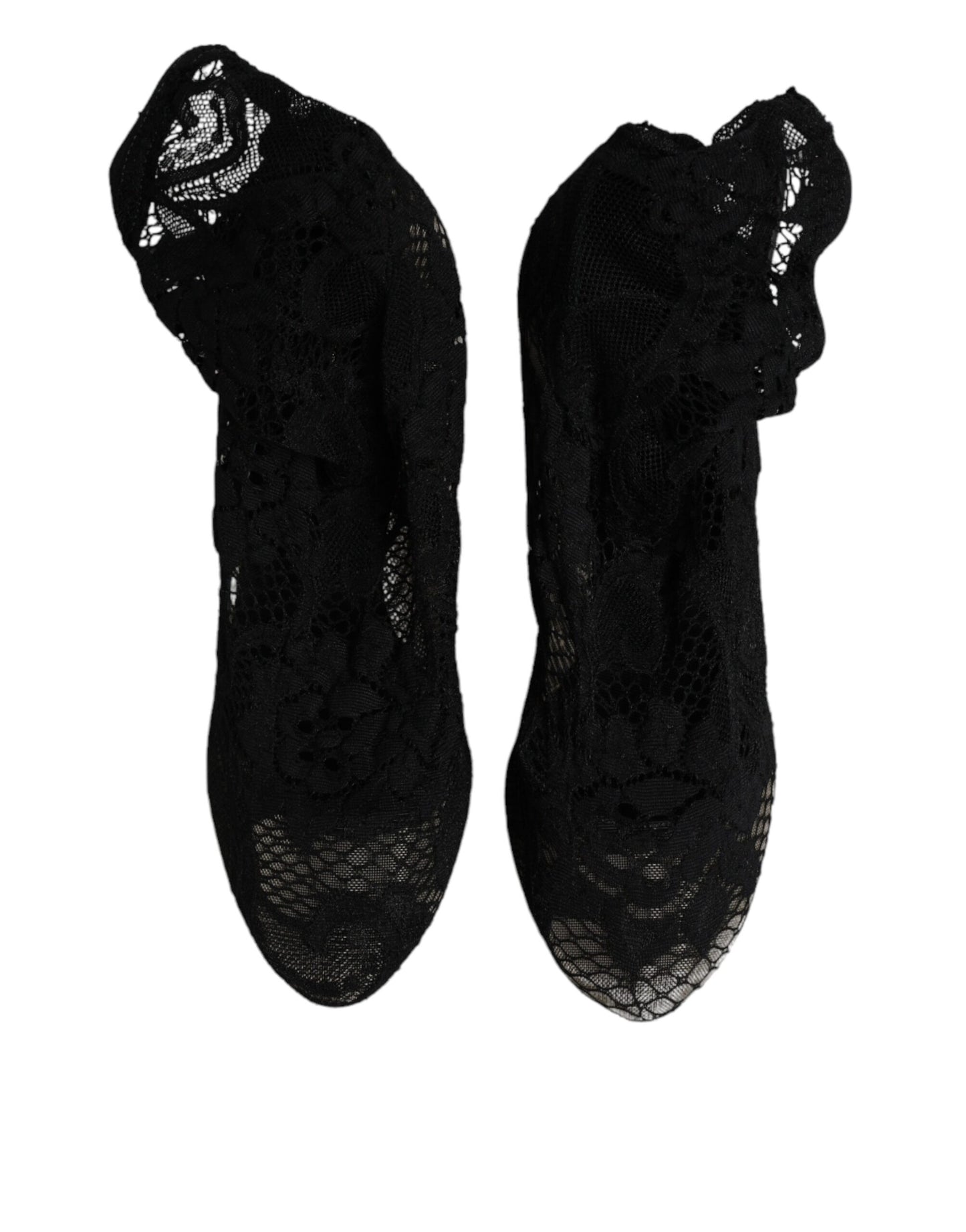 Botas de media pantorrilla con tacones elásticos y encaje negro