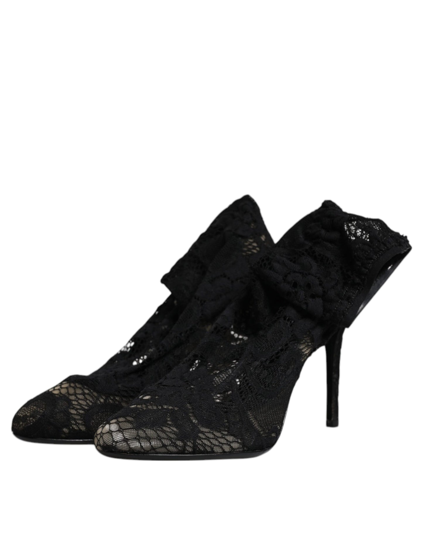 Botas de media pantorrilla con tacones elásticos y encaje negro