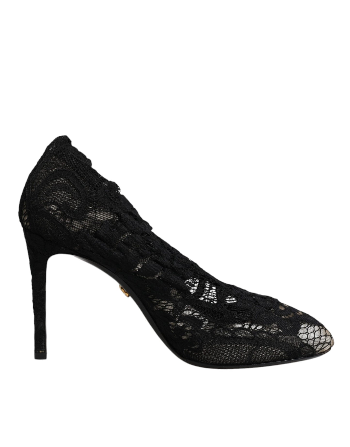Botas de media pantorrilla con tacones elásticos y encaje negro