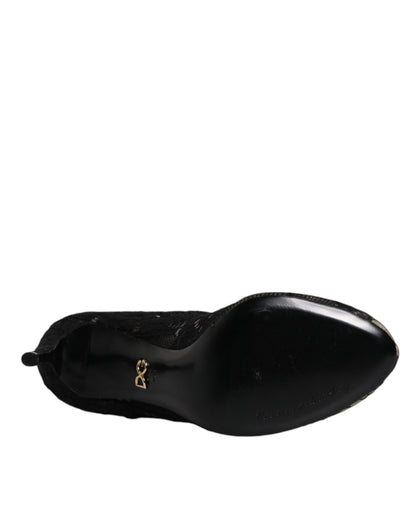 Botas de media pantorrilla con tacones elásticos y encaje negro