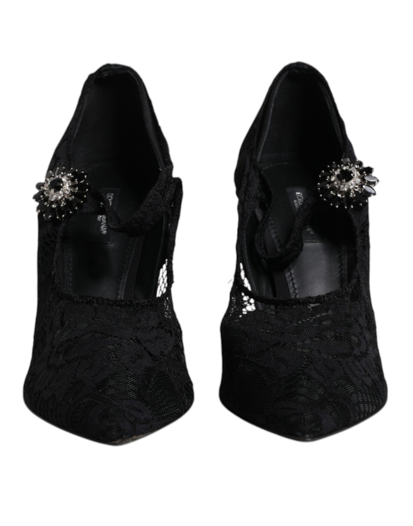 Zapatos Mary Jane con cristales y encaje negro