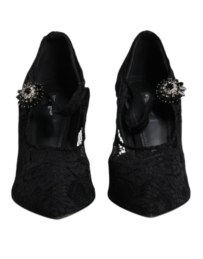 Zapatos Mary Jane con cristales y encaje negro