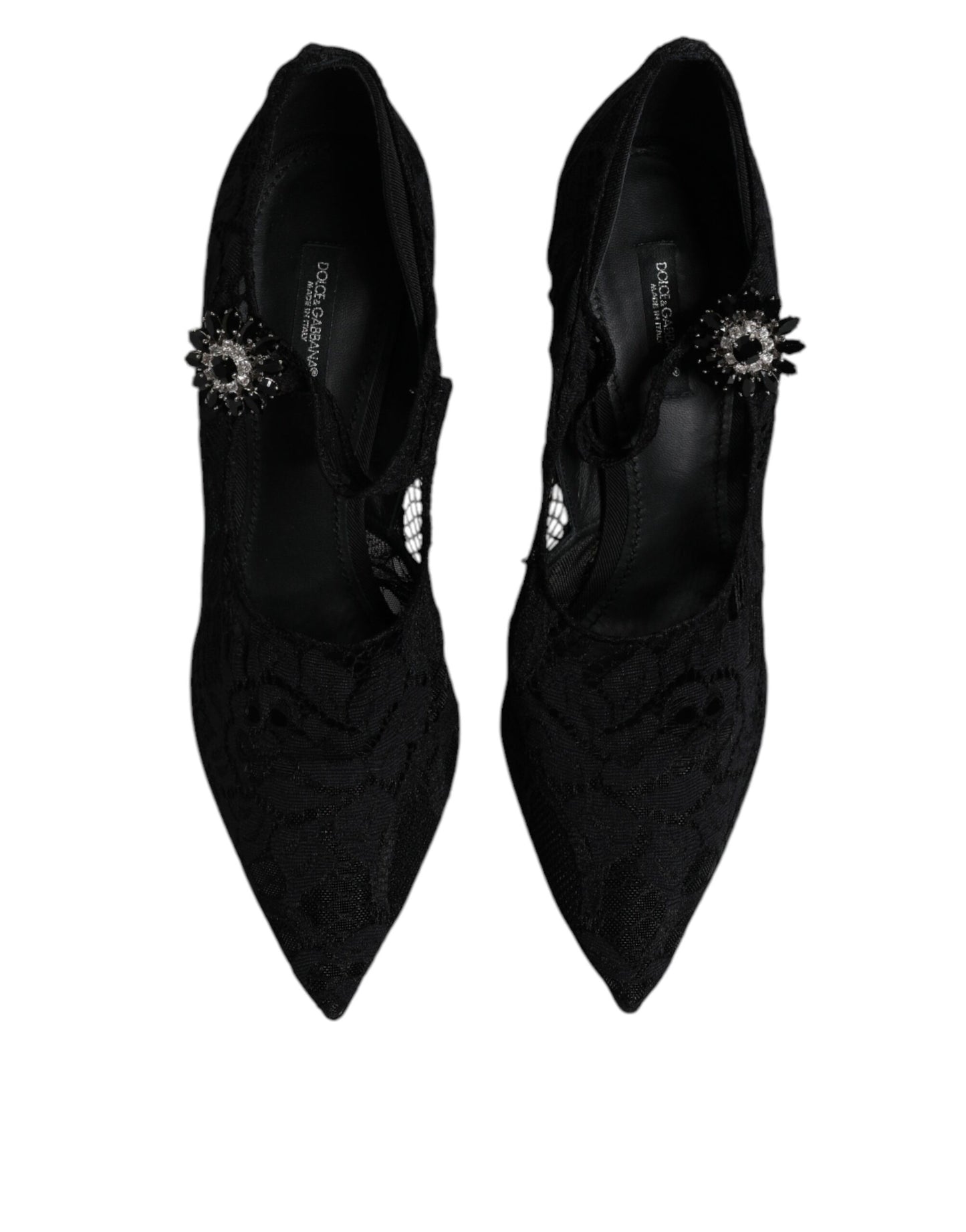 Zapatos Mary Jane con cristales y encaje negro