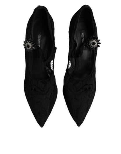 Zapatos Mary Jane con cristales y encaje negro