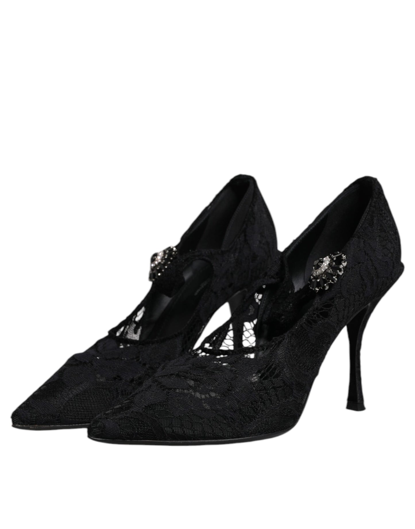 Zapatos Mary Jane con cristales y encaje negro