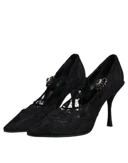 Zapatos Mary Jane con cristales y encaje negro