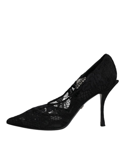 Zapatos Mary Jane con cristales y encaje negro