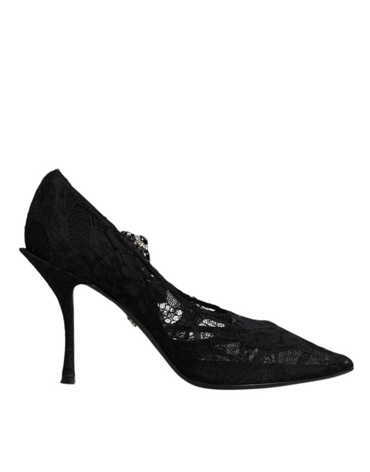 Zapatos Mary Jane con cristales y encaje negro