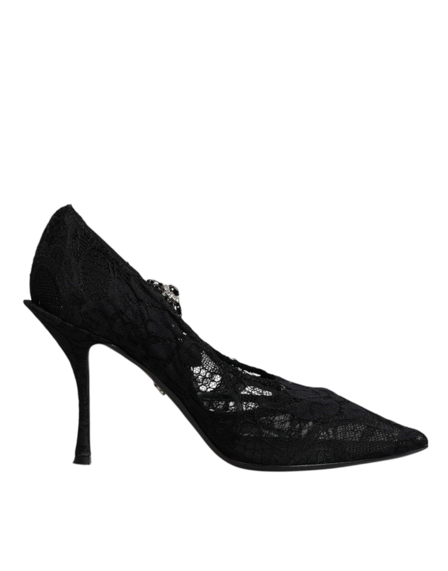 Zapatos Mary Jane con cristales y encaje negro