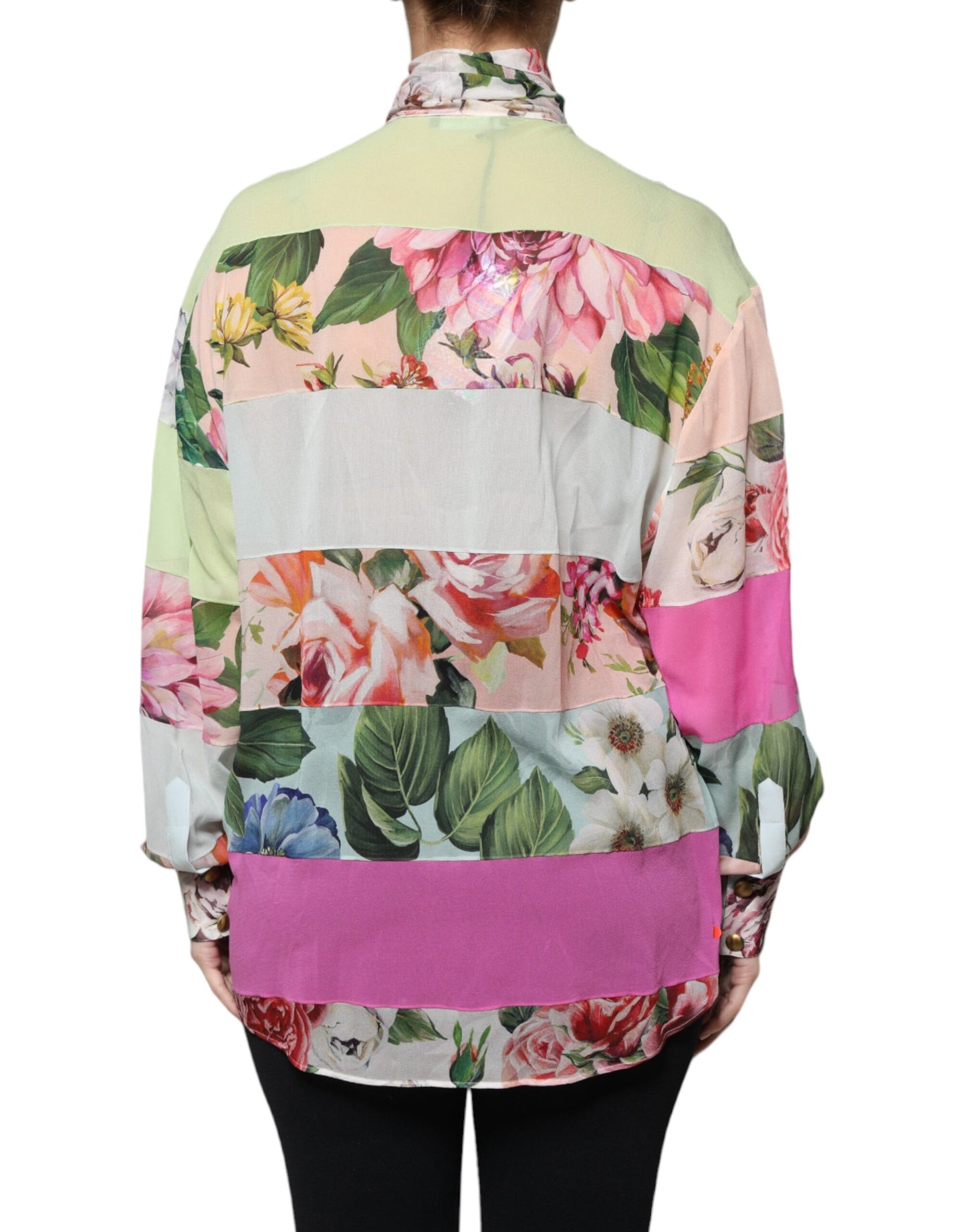 Top con cuello Ascot y patchwork floral multicolor