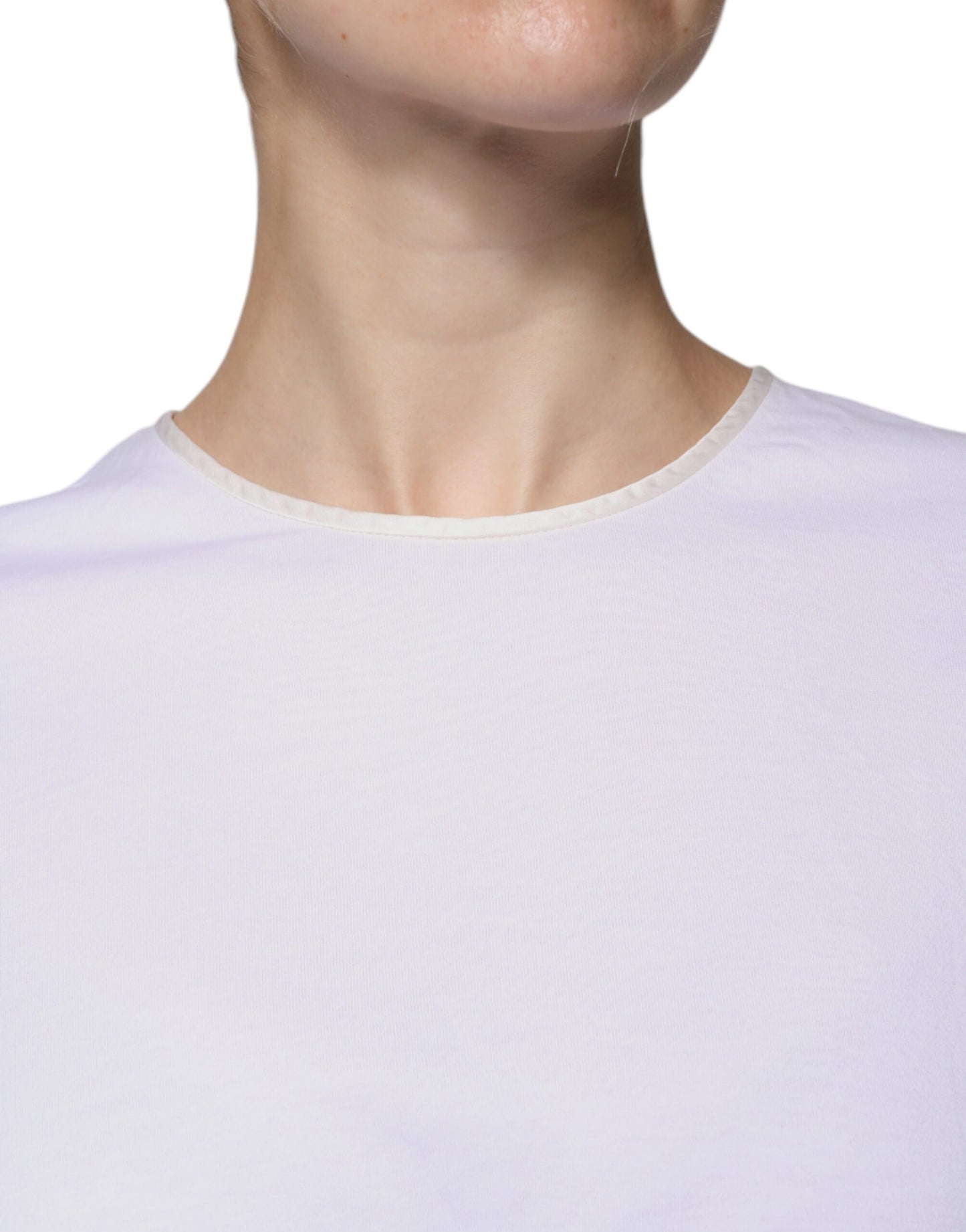 Blusa cruzada de cuello redondo de seda y algodón blanco