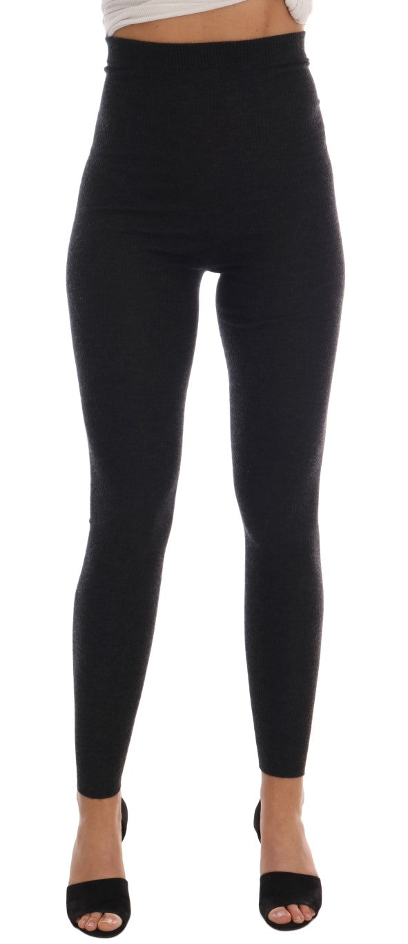 Elegantes pantalones de cintura alta de cachemira gris