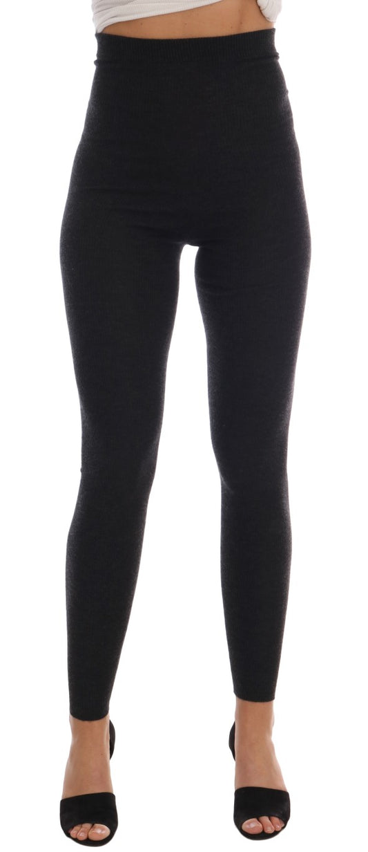 Elegantes pantalones de cintura alta de cachemira gris