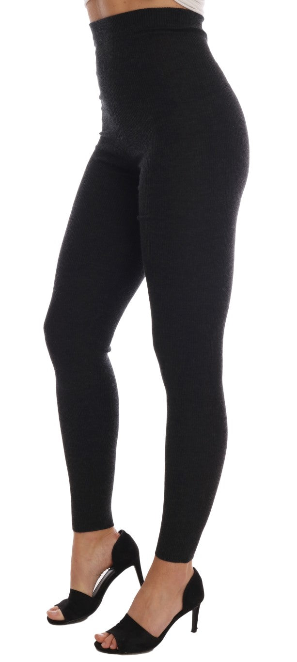 Elegantes pantalones de cintura alta de cachemira gris
