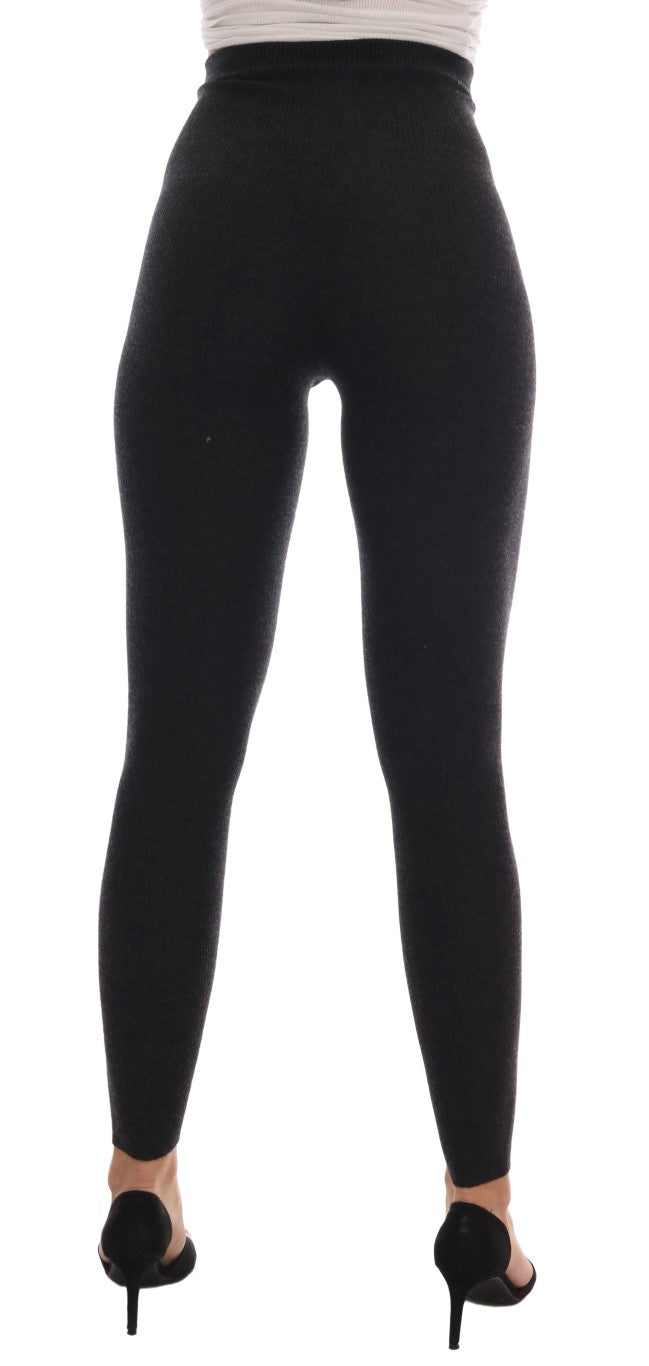 Elegantes pantalones de cintura alta de cachemira gris