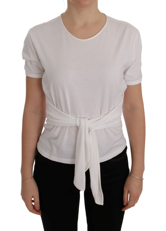 Elegante blusa blanca cruzada con detalles de cristal