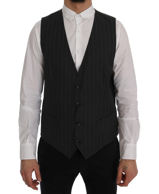 Elegante chaleco de rayas grises de botonadura sencilla