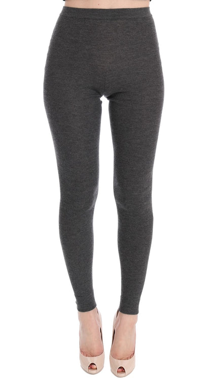 Pantalones de cachemira elegantes de cintura alta en gris