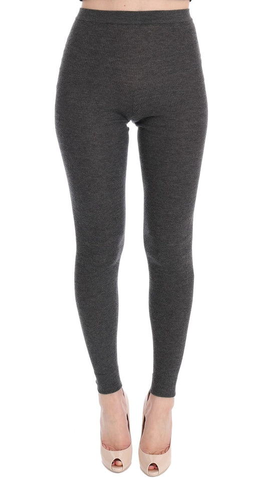 Pantalones de cachemira elegantes de cintura alta en gris