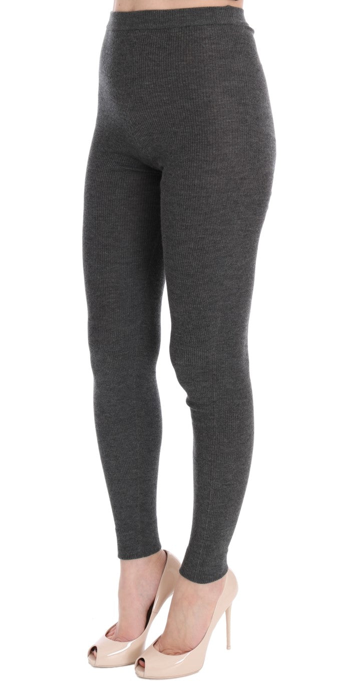 Pantalones de cachemira elegantes de cintura alta en gris