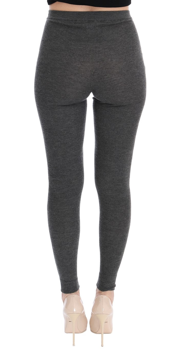 Pantalones de cachemira elegantes de cintura alta en gris