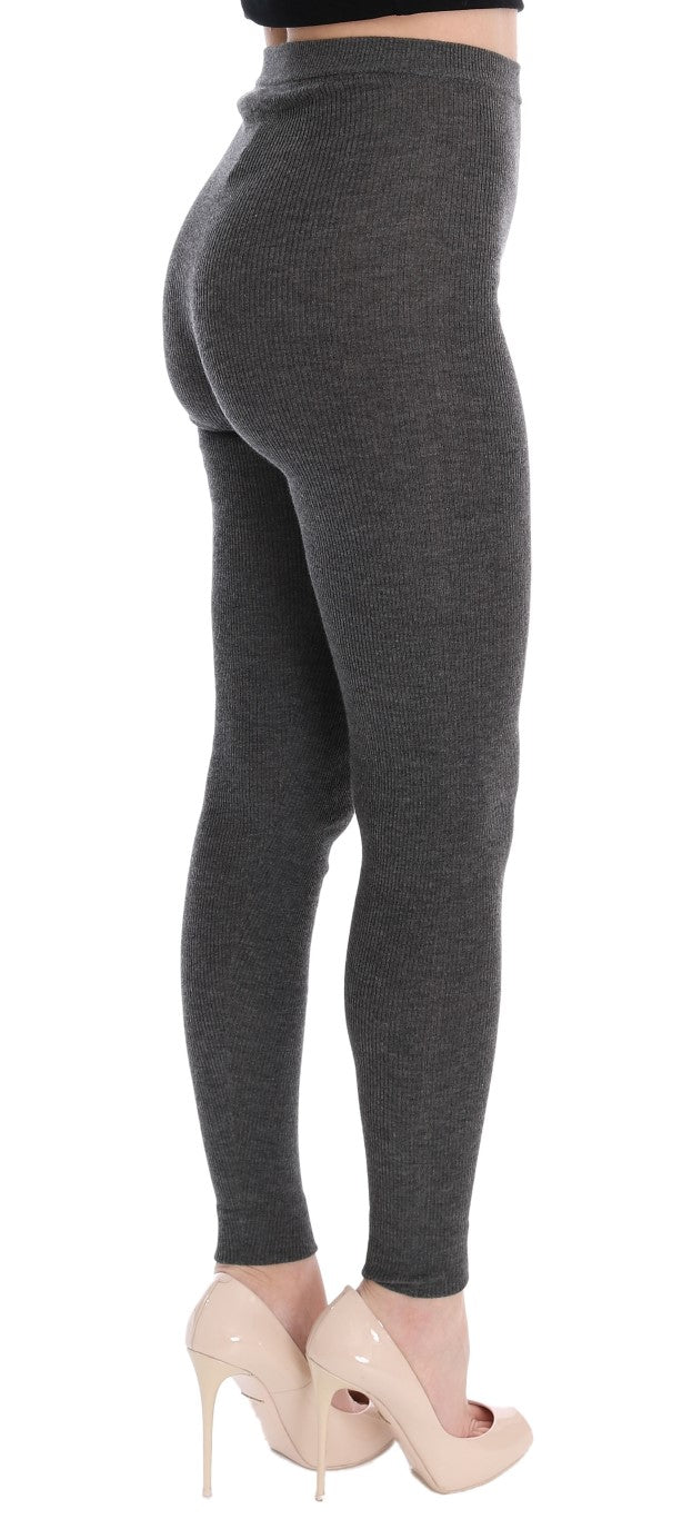 Pantalones de cachemira elegantes de cintura alta en gris