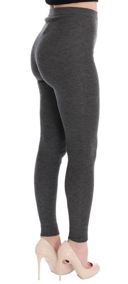 Pantalones de cachemira elegantes de cintura alta en gris
