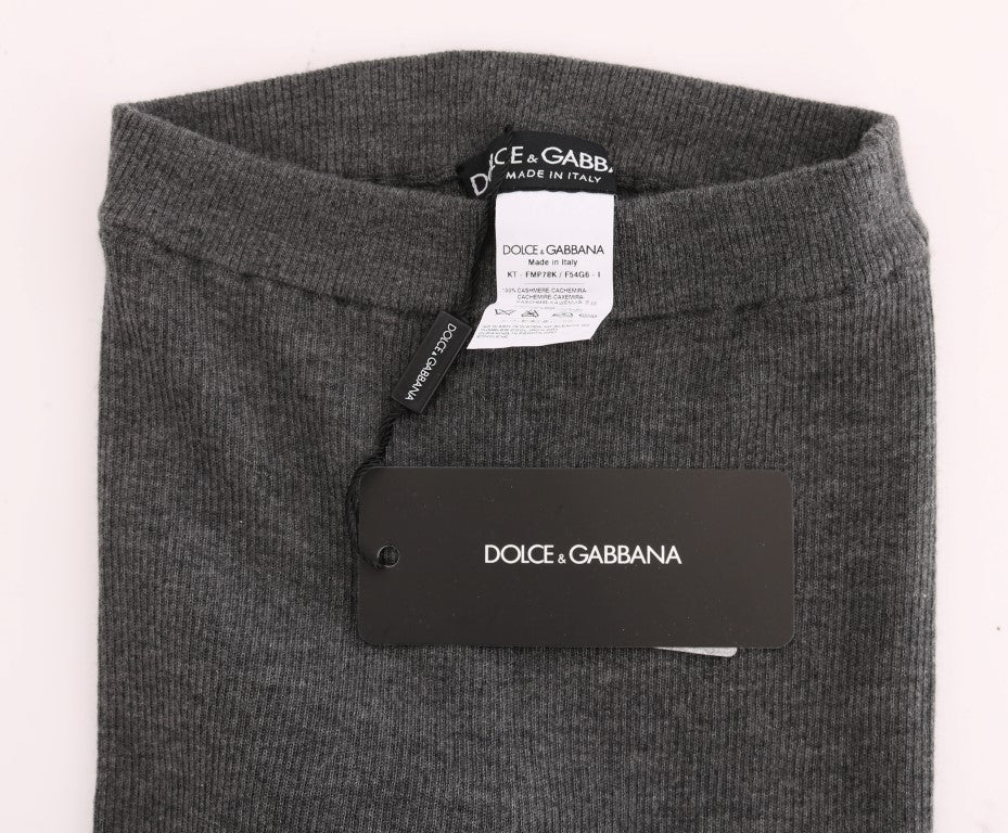 Pantalones de cachemira elegantes de cintura alta en gris
