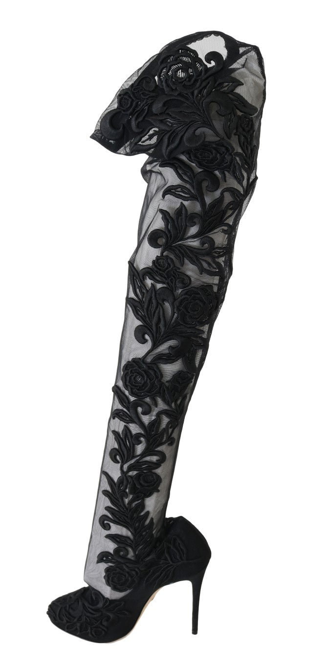 Botas por encima de la rodilla con bordado floral
