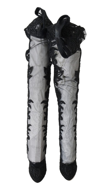 Botas por encima de la rodilla con bordado floral