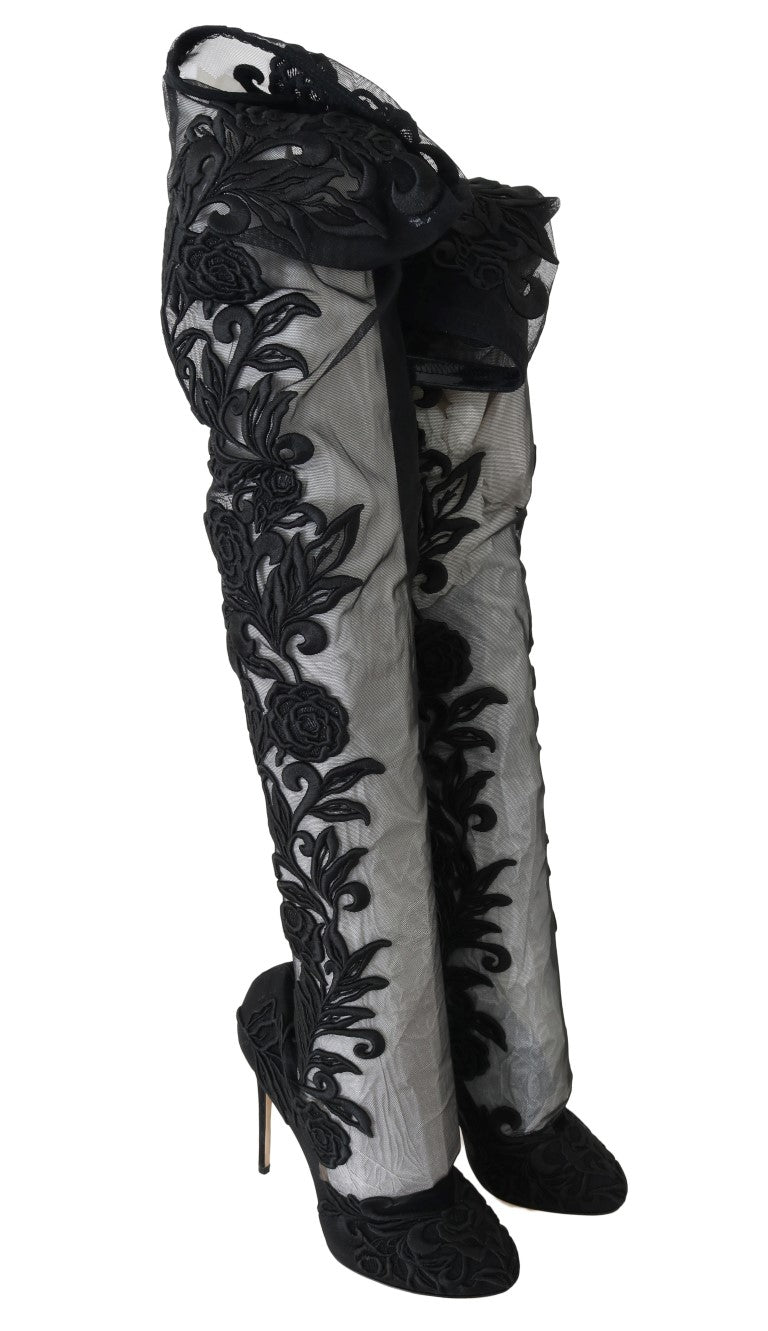 Botas por encima de la rodilla con bordado floral