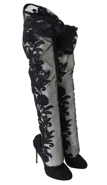 Botas por encima de la rodilla con bordado floral