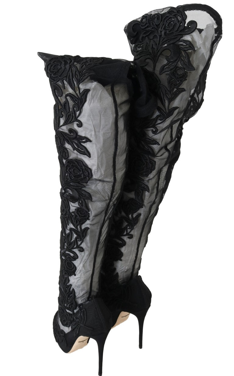 Botas por encima de la rodilla con bordado floral