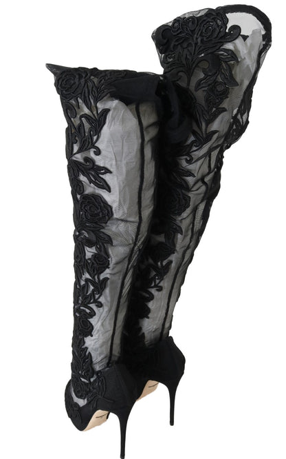 Botas por encima de la rodilla con bordado floral
