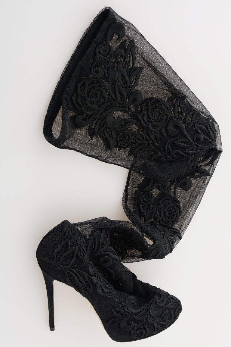 Botas por encima de la rodilla con bordado floral