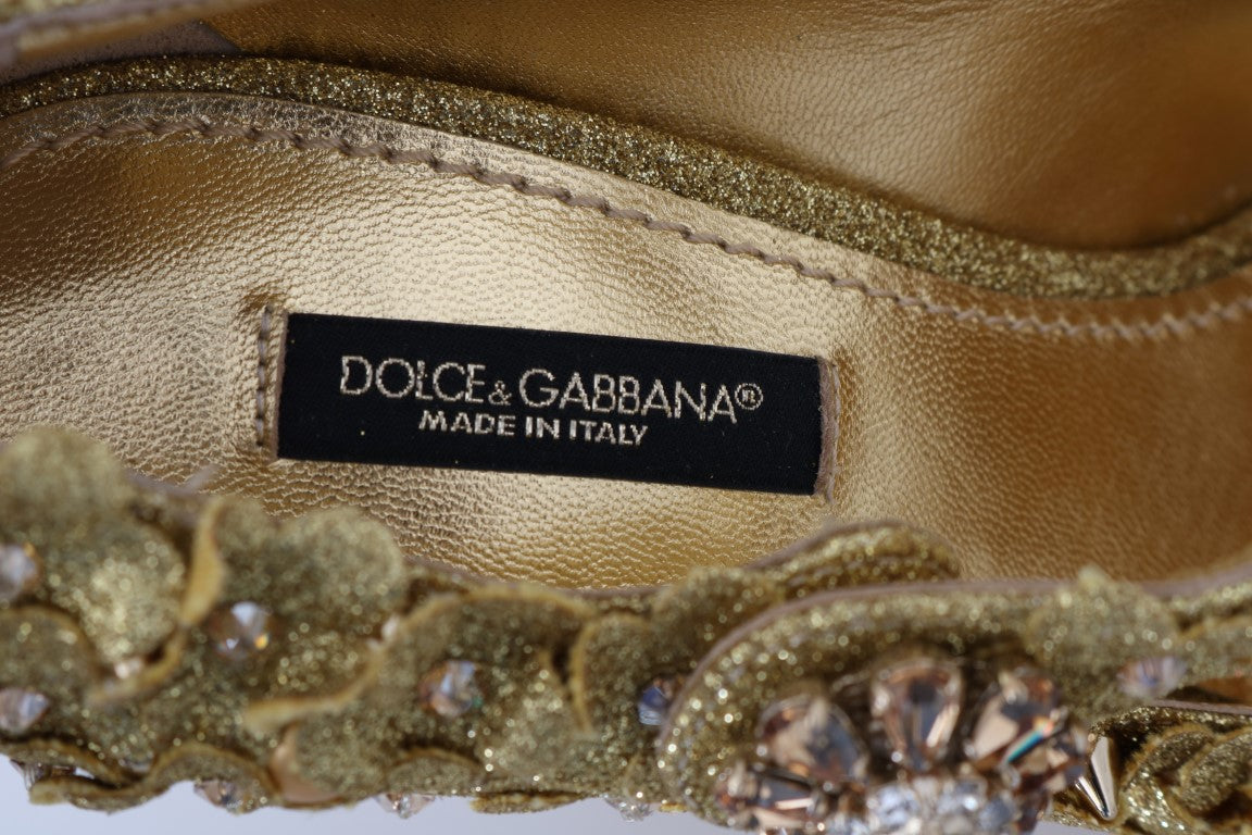 Zapatos de tacón con cristales y flores doradas