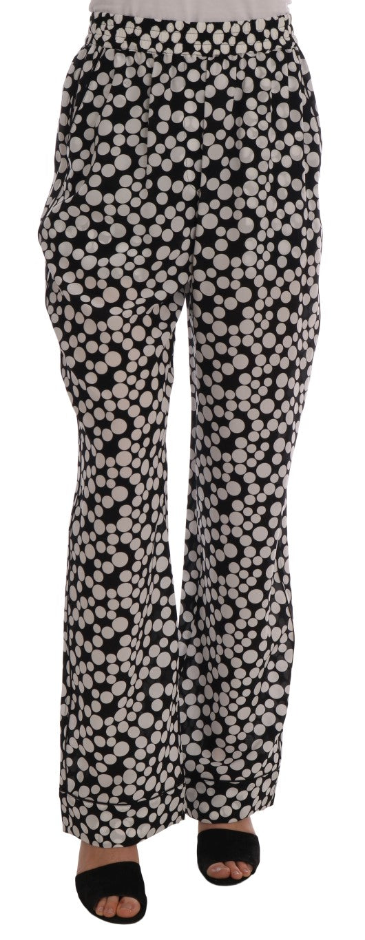 Elegantes pantalones de seda con lunares y cintura alta