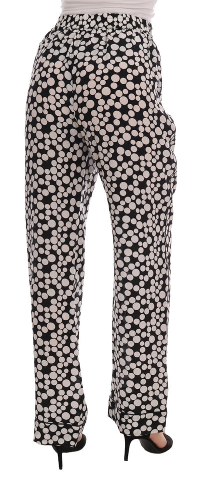 Elegantes pantalones de seda con lunares y cintura alta
