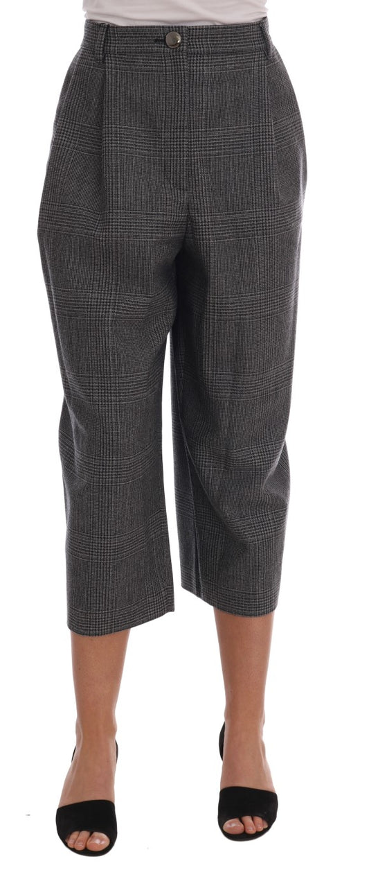 Elegantes pantalones capri de lana a cuadros grises