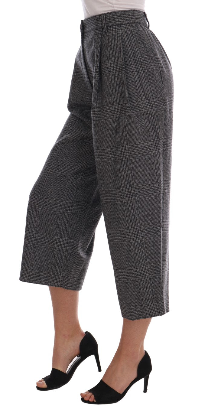 Elegantes pantalones capri de lana a cuadros grises