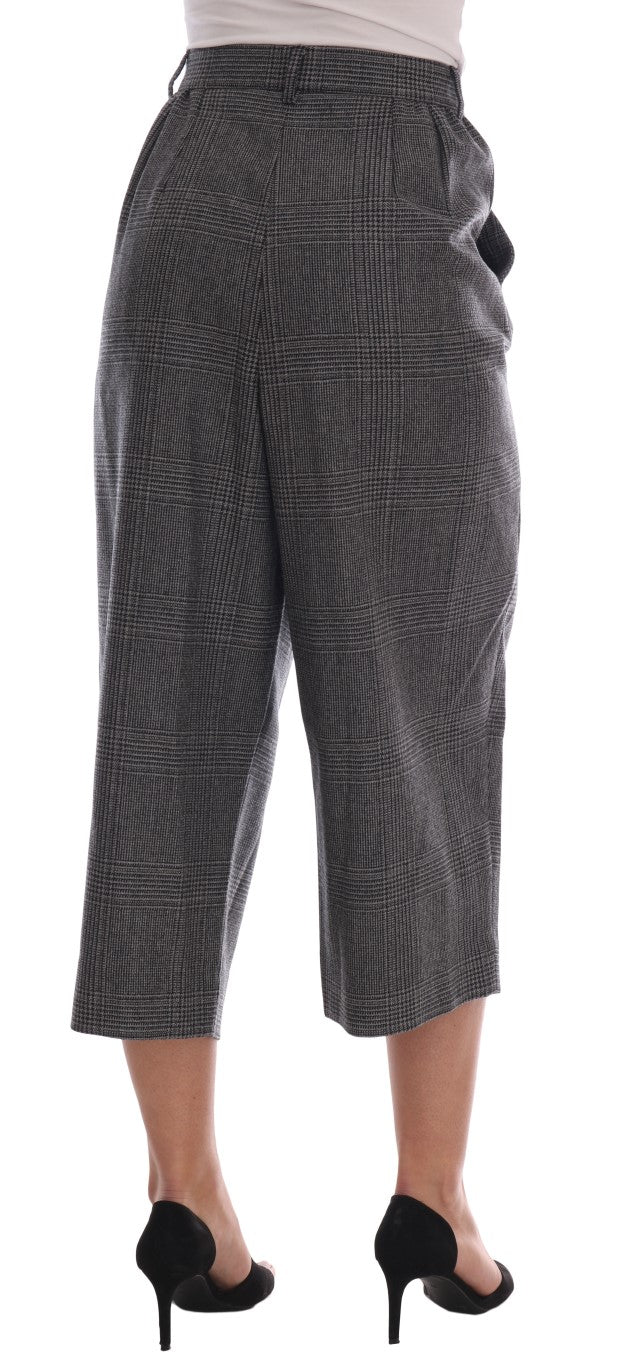 Elegantes pantalones capri de lana a cuadros grises