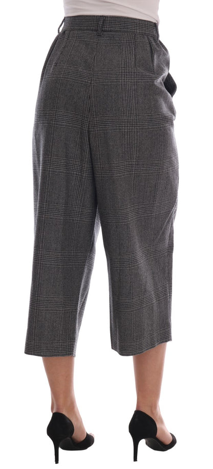 Elegantes pantalones capri de lana a cuadros grises