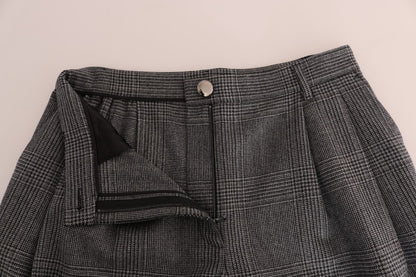 Elegantes pantalones capri de lana a cuadros grises